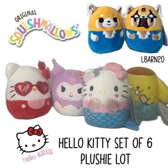 Sanrio Hello Kitty 6 Squishmallows Complete Set Kuromi Valentine Heart Glasses - Picture 1 of 15